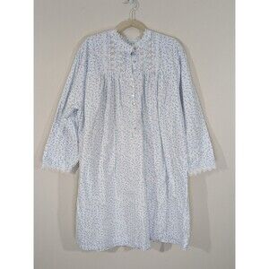Eileen West Ballet Nightgown Size 2X Blue White Floral Button Front Cottagecore
